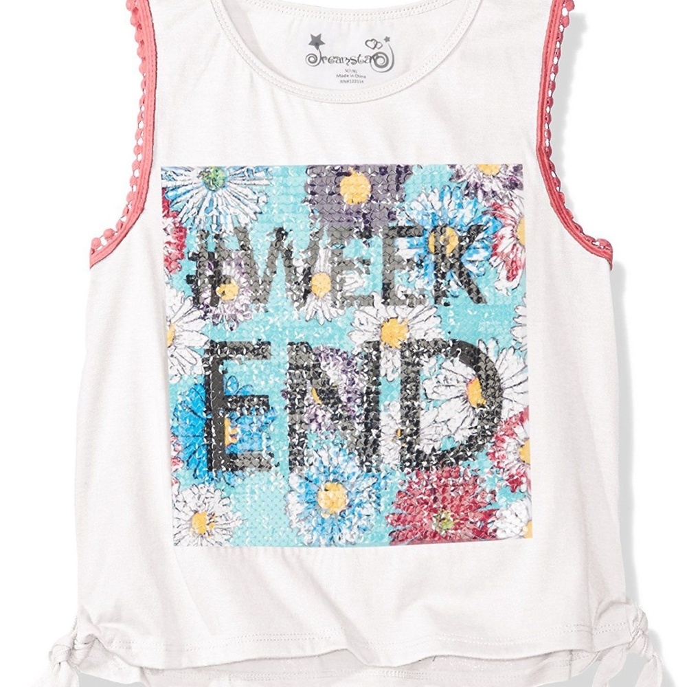 Dreamstar Girl Sequin Graphic Side Tie Tee Tank‎ M